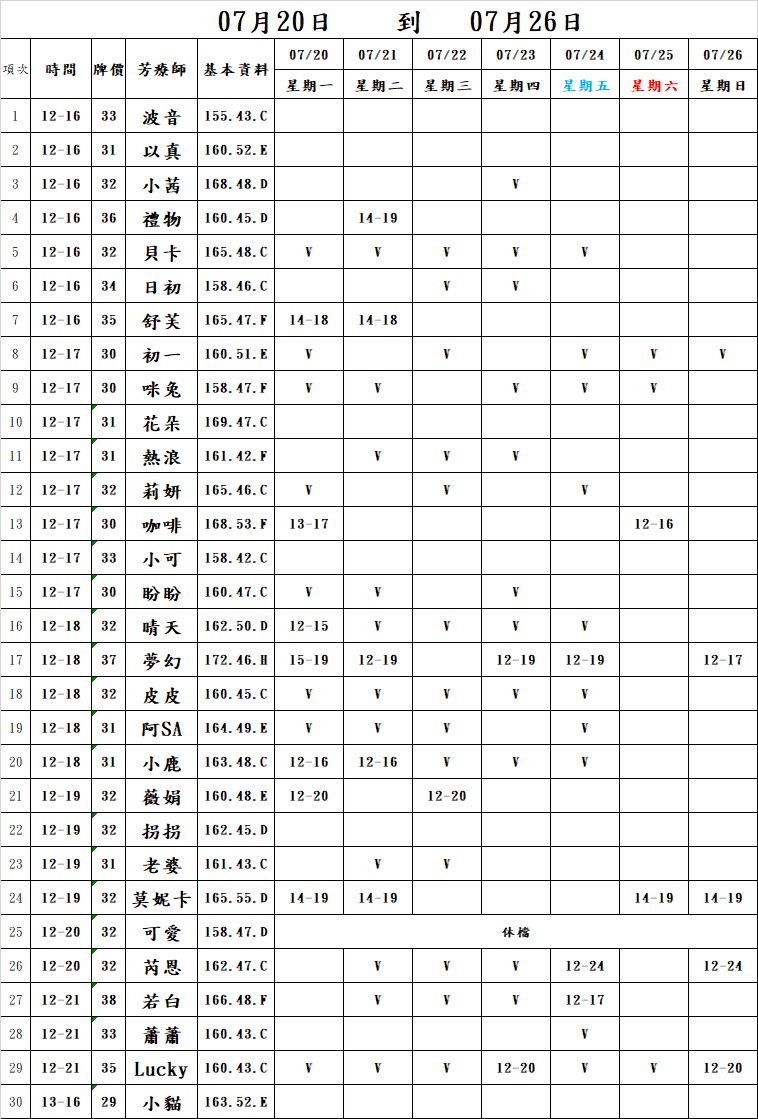 樂鑽男性排毒班表