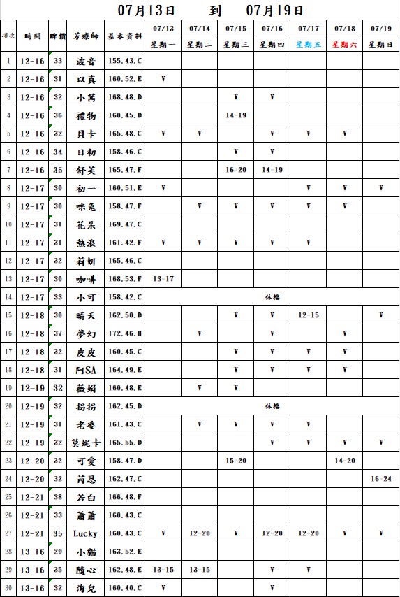 樂鑽男性排毒班表